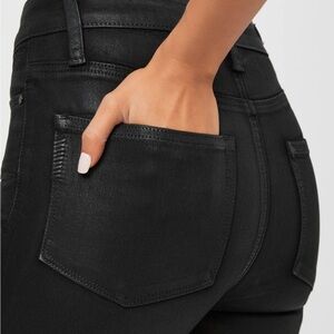 Paige Cargo Jeans, High Waisted, Straight Leg, Black Fog Luxe Coating, Size 25